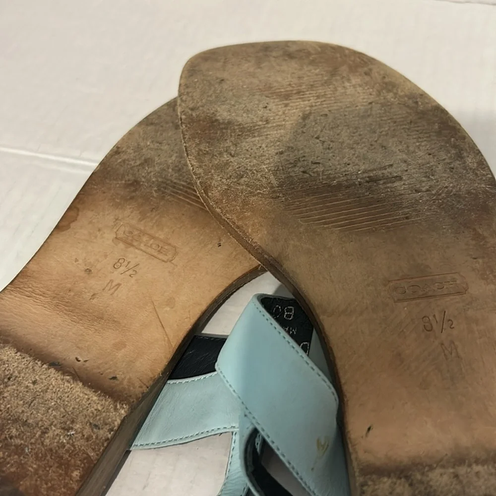 Coach Light Blue T-strap Thing Style Leather Sandals